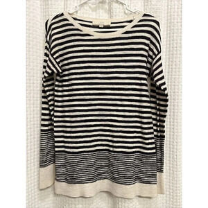 Ann Taylor Sweater Womens XS Stripe Black Wheat Cotton/Viscose K11